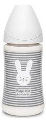 Suavinex Hygge Baby Premium Bottle 270ml Round silicon tetină rotundă de silicon 3 flux Rabbit Grey
